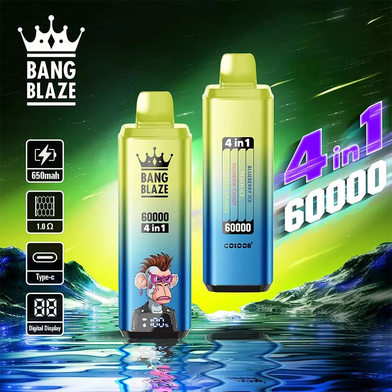 Bang Blaze 60k Puffs 4 in 1 Vape 60000 Puff 12 Flavours Wholesale Price-650mAh Battery, 54ml E-liquid, Multiple Nicotine 12 Flavors