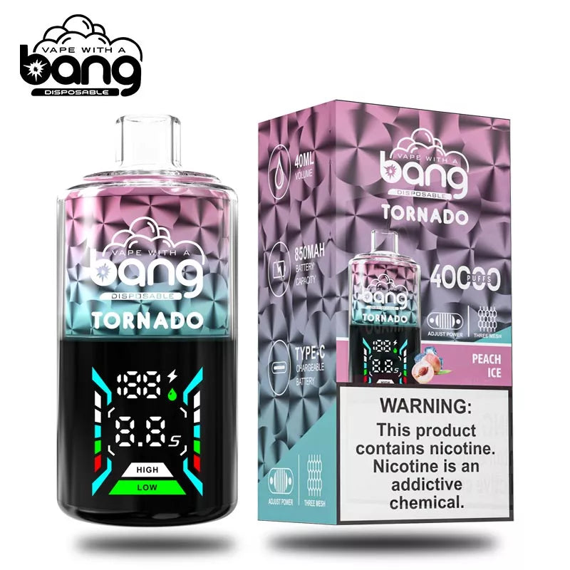 Bang Vape Tornado 40000 Puffs Triple Coils Digital Disposable E-cig-850mAh Battery, 40ml E-liquid, Multiple Nicotine 12 Flavors