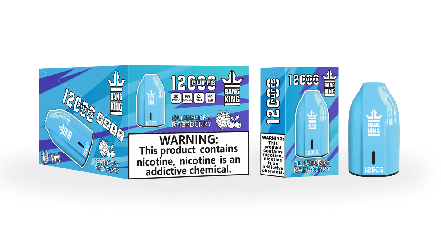 BangKing 12K Puffs Smart Full Screen Turn Ice Wholesale Disposable Vape Puff 12000k Prefilled Pod-850mAh Battery, Multiple Nicotine 12 Flavors