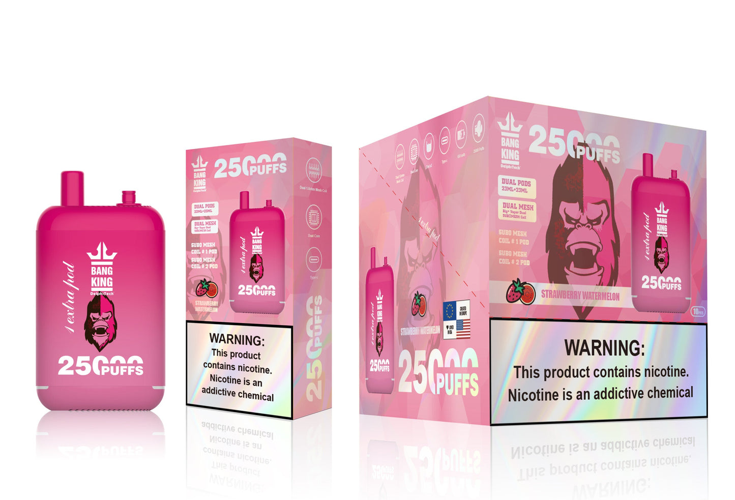 Bang King 25000 Puffs - (23ml+23ml )e-liquid Dual Tank (0% to 5% Nicotine) 650mAh Battery 12 Flavors