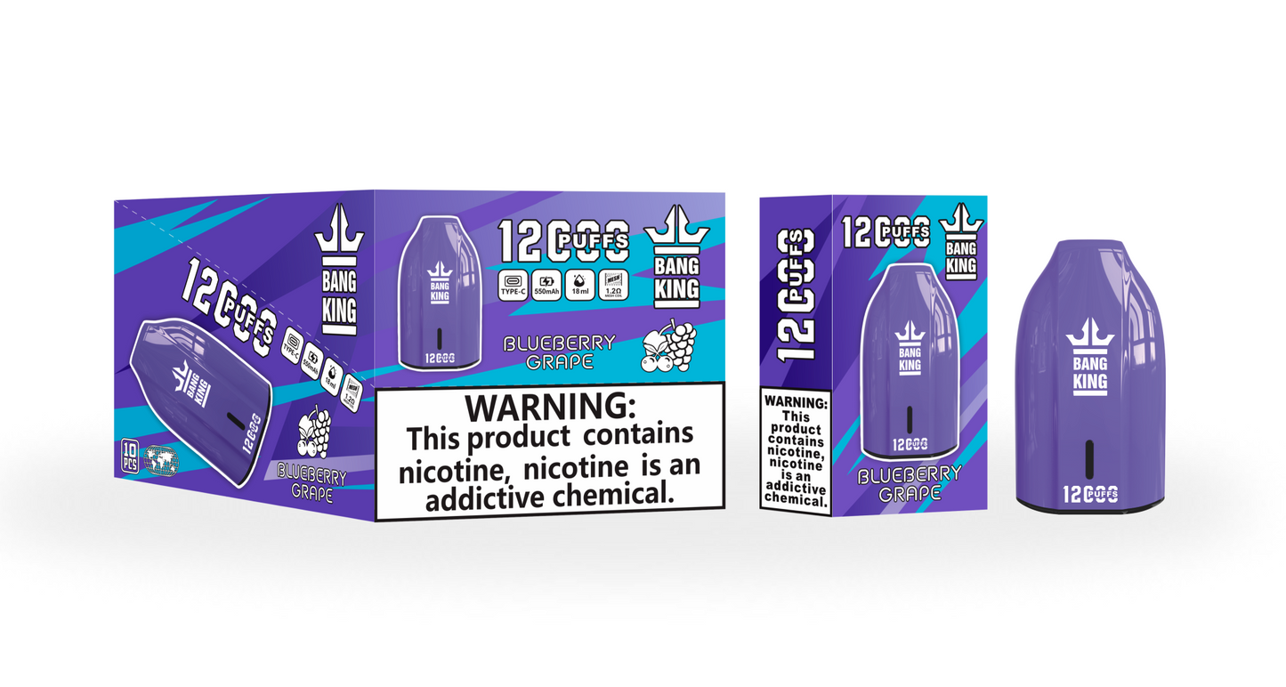 BangKing 12K Puffs Smart Full Screen Turn Ice Wholesale Disposable Vape Puff 12000k Prefilled Pod-850mAh Battery, Multiple Nicotine 12 Flavors