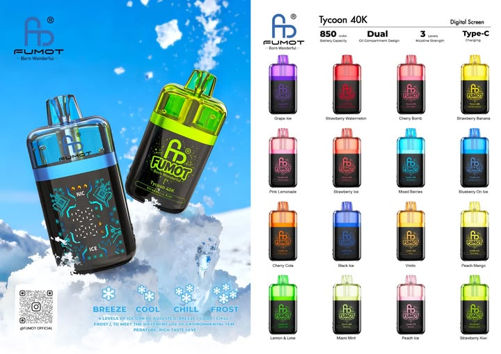 Fumot Tycoon 40K Puffs Fumot Leopard 40K Double heating coil, 850mAh Batterrry Capacity Dual Oil Compart Design 12 Fruit Flavor bringing you extraordinary vape experience