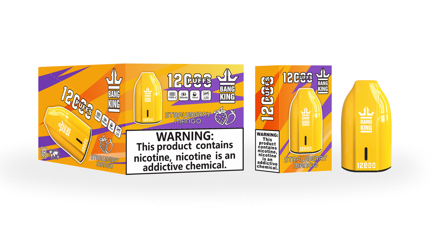 BangKing 12K Puffs Smart Full Screen Turn Ice Wholesale Disposable Vape Puff 12000k Prefilled Pod-850mAh Battery, Multiple Nicotine 12 Flavors