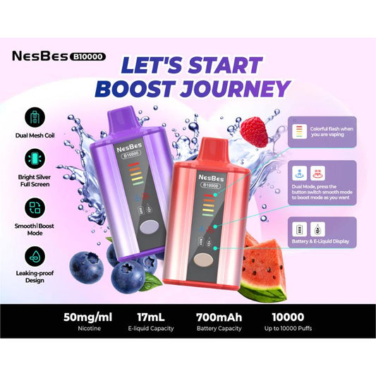 NESBES B10000 Puffs Disposable Vape Wholesale-700mAh battery, 17ml-E-liquid, Multiple Nicotine 8 Flavors