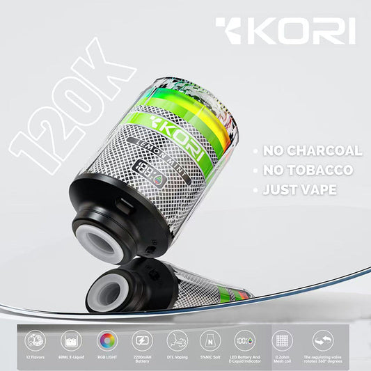 Kori 120000 Hookah Disposable Vape Wholesale-2200mAh battery, 60ml E-liquid, Multiple Nicotine 12 Flavors