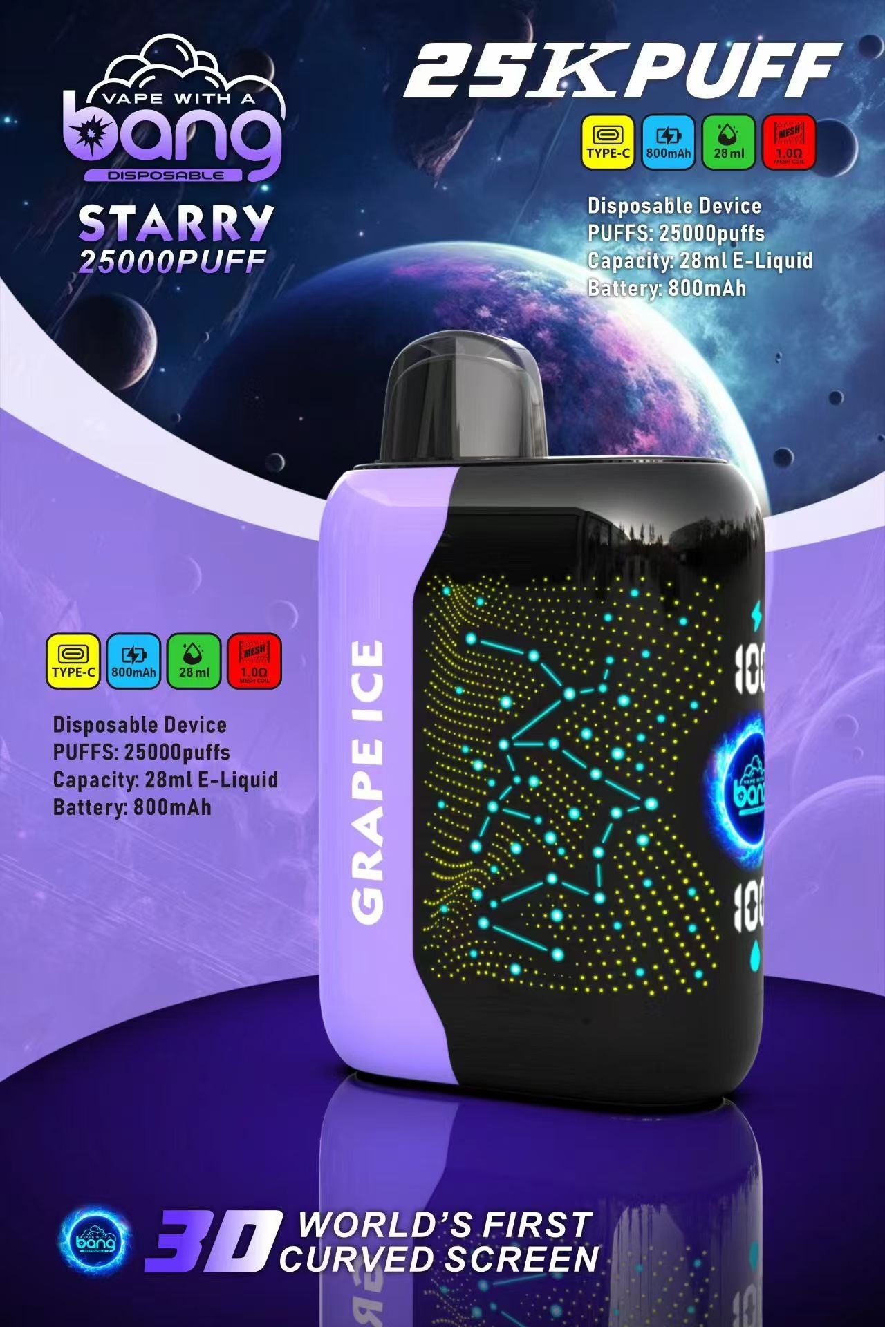 Bang starry 25000 puffs Disposable Vape 850mah 16 Flavors