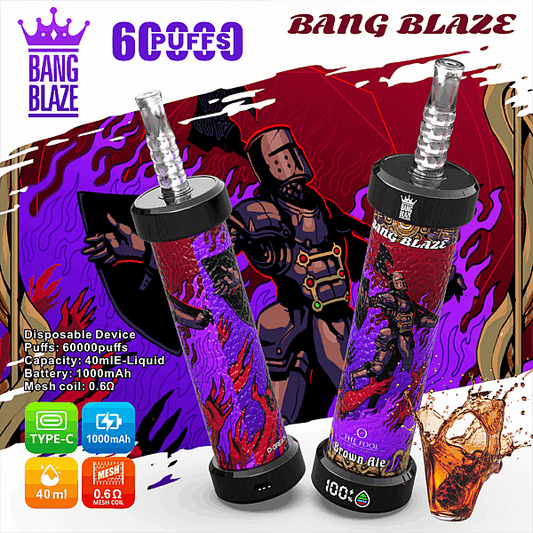 BANG BLAZE 60000 Puffs Disposable Vape Wholes hale-1000mAh baterry, 40ml E-liquid,Multiple Nicotine 10 Flavors