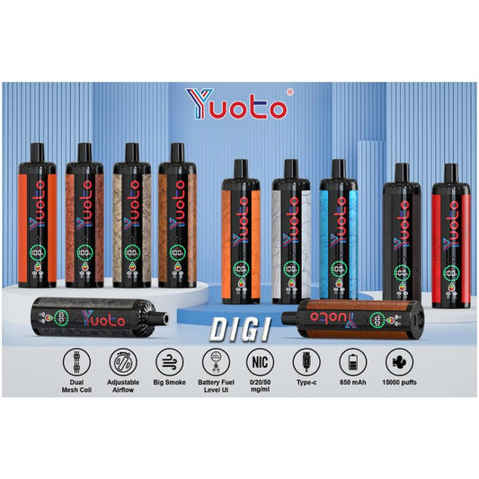 YUOTO DIGI 15000 Puffs Disposable Vape Wholesale-850mAh battery, 23ml E-liquid, Multiple Nicotine 23 Flavors