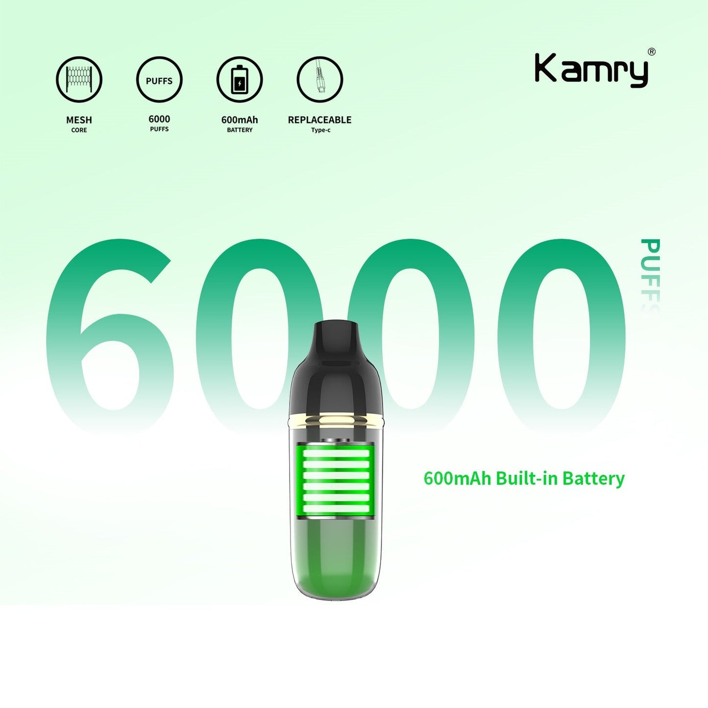 Kamry Akula 6000 Puffs Disposable Vape Wholesale-600mAh battery, 14ml E-liquid, Multiple Nicotine 10 Flavors