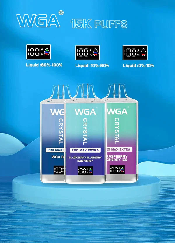WGA Crystal Pro Max Extra 15000 Puffs Disposable Vape-650mAh Battery, Multiple Nicotine 11 Flavors