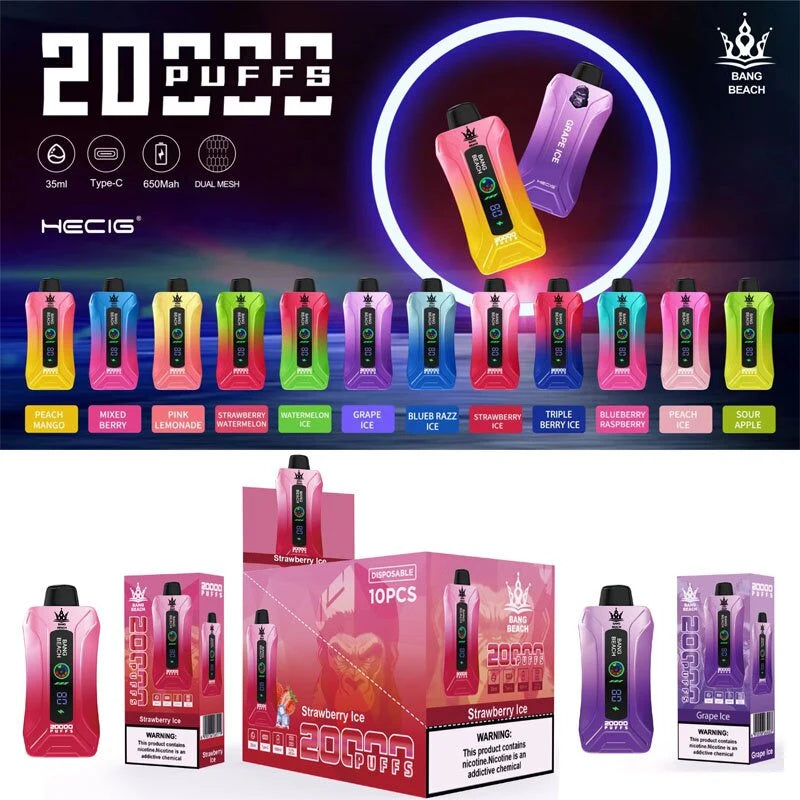 Bang BEACH 20000 Puffs 20K - 5% Nic Salt, Smart Display-650mAh Battery, 35ml E-liquid, Multiple Nicotine 12 Flavors