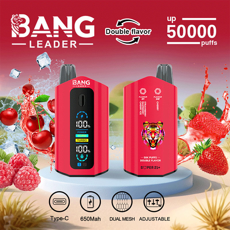 Bang Leader 50000 Disposable Vape - 50K Puffs, 36mBang Leader 50000 Puffs Disposable Vape (0% to 5% Nicotine) โ Dual Pods(20mL+20mL) Unmatched Performance 650mAh battery 12 Flavors l E-Liquid (0-5% Nicotine) 36mL650mAh 12 Flavors