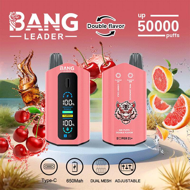 Bang Leader 50000 Disposable Vape - 50K Puffs, 36mBang Leader 50000 Puffs Disposable Vape (0% to 5% Nicotine) โ Dual Pods(20mL+20mL) Unmatched Performance 650mAh battery 12 Flavors l E-Liquid (0-5% Nicotine) 36mL650mAh 12 Flavors