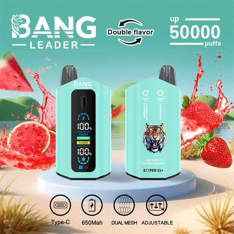 Bang Leader 50000 Disposable Vape - 50K Puffs, 36mBang Leader 50000 Puffs Disposable Vape (0% to 5% Nicotine) โ Dual Pods(20mL+20mL) Unmatched Performance 650mAh battery 12 Flavors l E-Liquid (0-5% Nicotine) 36mL650mAh 12 Flavors