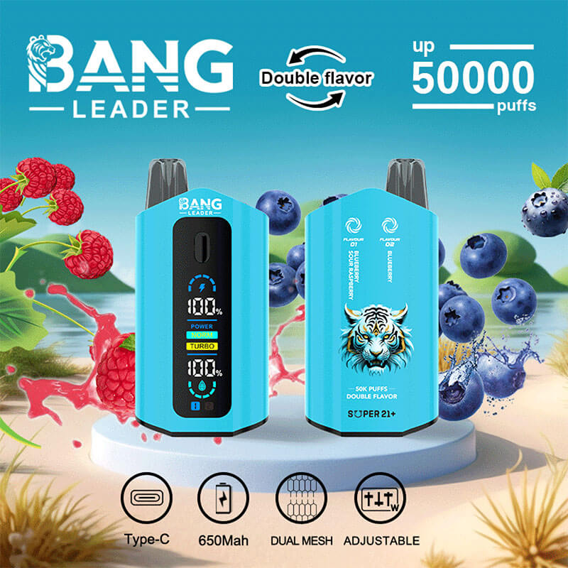 Bang Leader 50000 Disposable Vape - 50K Puffs, 36mBang Leader 50000 Puffs Disposable Vape (0% to 5% Nicotine) โ Dual Pods(20mL+20mL) Unmatched Performance 650mAh battery 12 Flavors l E-Liquid (0-5% Nicotine) 36mL650mAh 12 Flavors
