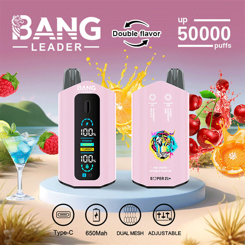 Bang Leader 50000 Disposable Vape - 50K Puffs, 36mBang Leader 50000 Puffs Disposable Vape (0% to 5% Nicotine) โ Dual Pods(20mL+20mL) Unmatched Performance 650mAh battery 12 Flavors l E-Liquid (0-5% Nicotine) 36mL650mAh 12 Flavors