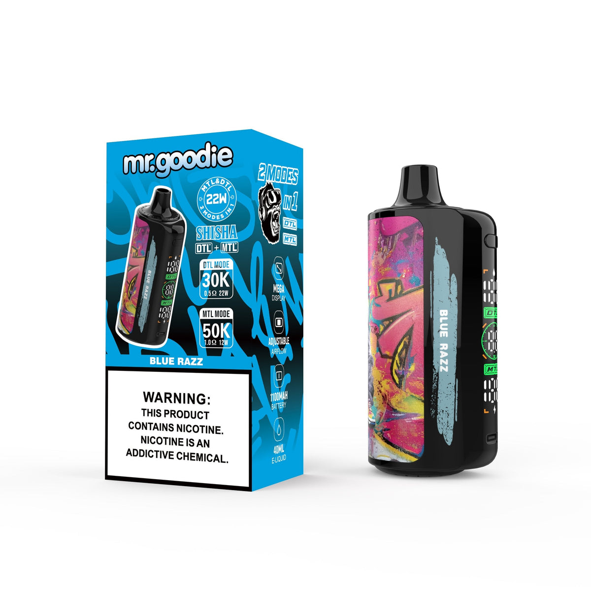 Mr.Goodie Shisha 50000 Puffs :DTL/MTL Disposable Vape with Mega Display
