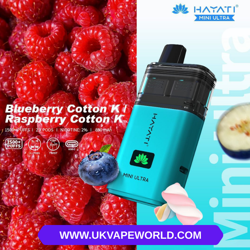 Blueberry Cotton K Hayati Mini Ultra 1500 Puff Twist Pod Kit