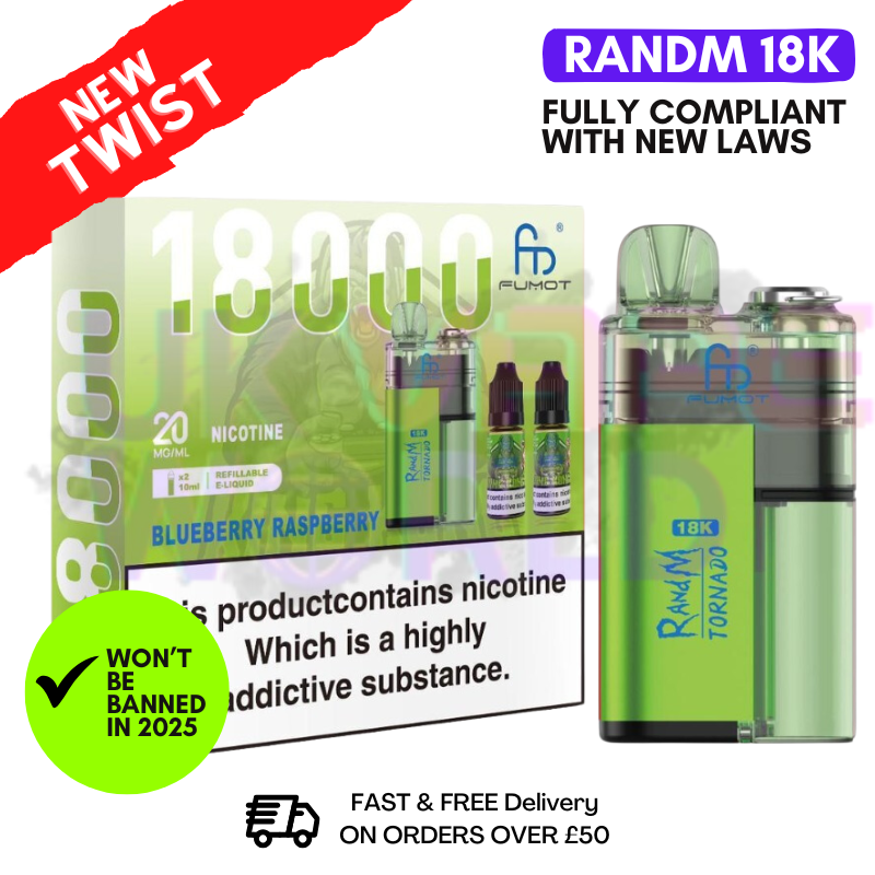 Blueberry Raspberry RandM Tornado 18K 18000 Puff Vape Kit