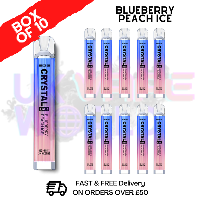 Blueberry Peach ICE - Crystal Bar Puffs 600 SKE Box Of 10 - £26.99