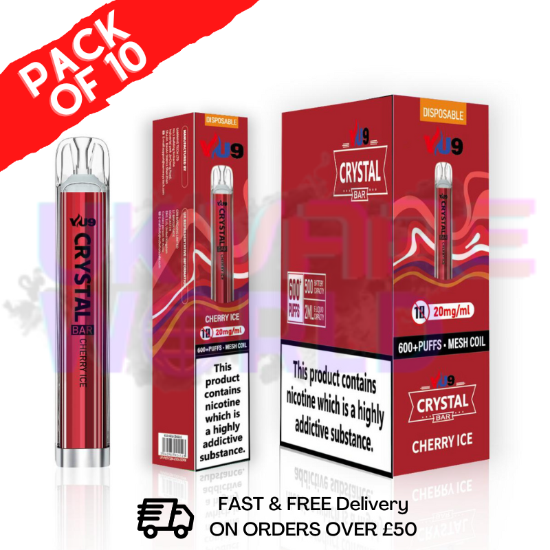 Cherry ICE Crystal Bar Puffs 600 VU9 Box Of 10