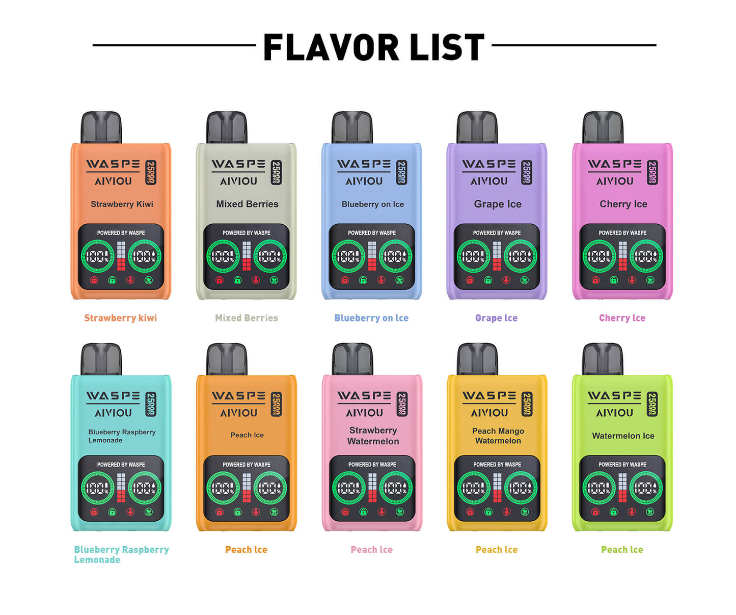 WASPE 25000 Puffs Disposable Vape Wholesale,	650 mAh ,25ML 10Flavors