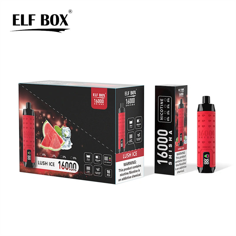 ELF BOX Shisha 16000 Puffs - 28mL, 5% Nic Salt, 12 Flavors, LED Display