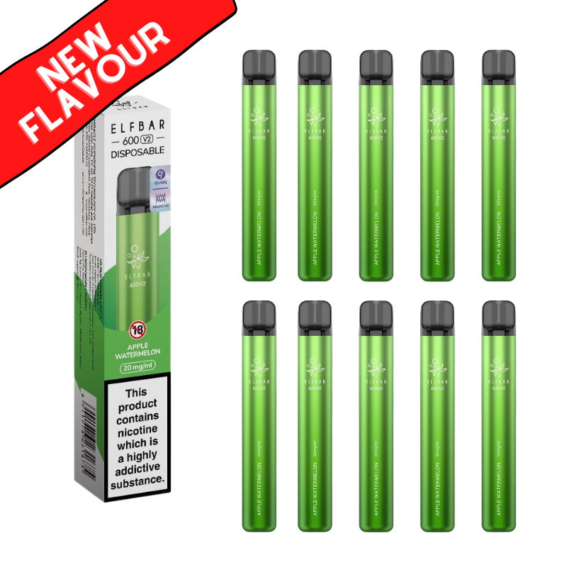 Elf Bar NEW V2 600puff - APPLE WATERMELON Flavour Box of 10