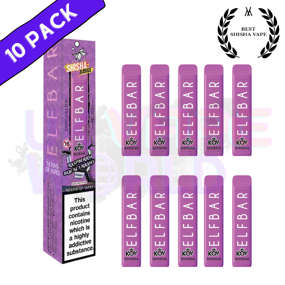 Elf Bar Shisha 600puff - Raspberry Blackcurrant Flavour Box of 10