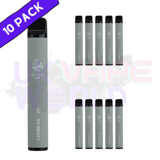 Elf Bar 600puff - Lychee Ice Flavour Box of 10(2% Nicotine)550mah Battery capacity