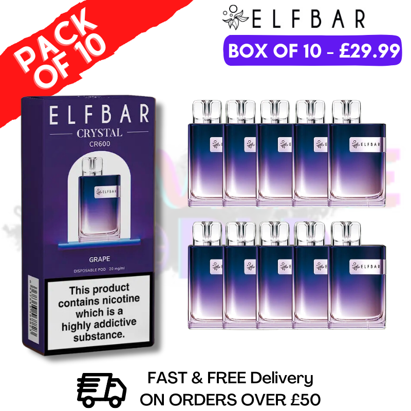 Elf Bar Crystal 600puff - Grape Box of 10