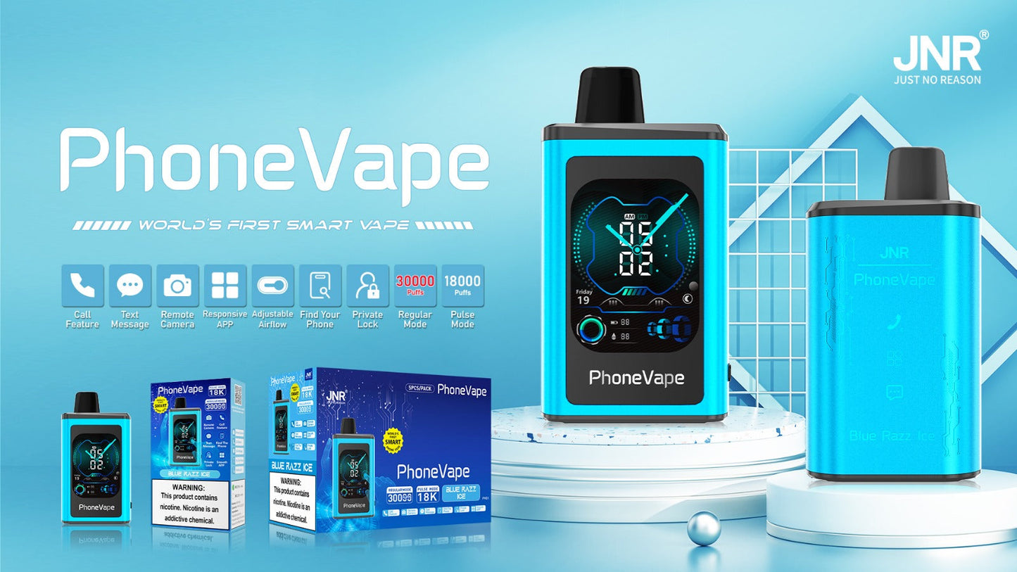 JNR Phone Vape 30000 Puffs (Box of 10) Latest Smart 20mg Nicotine 19ML 1000 mAh Battery 10 Flavors Disposable Vape