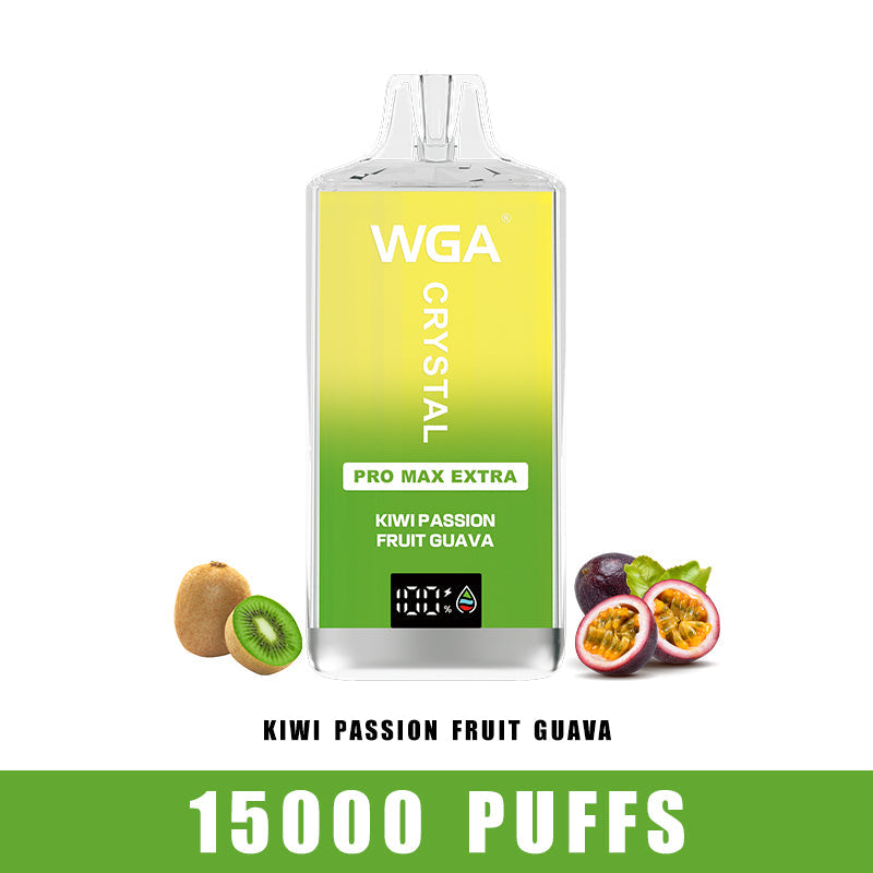 wga vape Crystal KIWI PASSION FRUIT GUAVA Pro Max Extra 15000 Puffs Disposable Vape