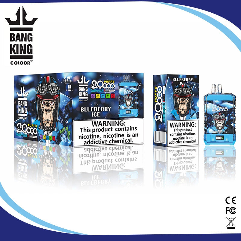 Bang King Box Double Crystal 20000 Puff 20k Display Screen Disposable Electronic Cigarette Vape-850mAh Battery, 40ml E-liquid, Multiple Nicotine 12 Flavors
