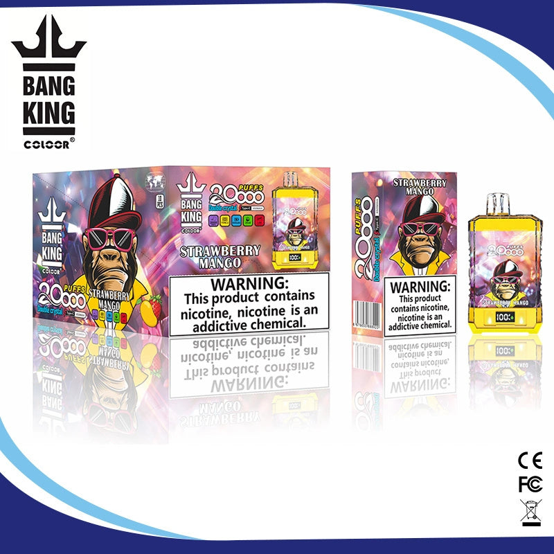 Bang King Box Double Crystal 20000 Puff 20k Display Screen Disposable Electronic Cigarette Vape-850mAh Battery, 40ml E-liquid, Multiple Nicotine 12 Flavors