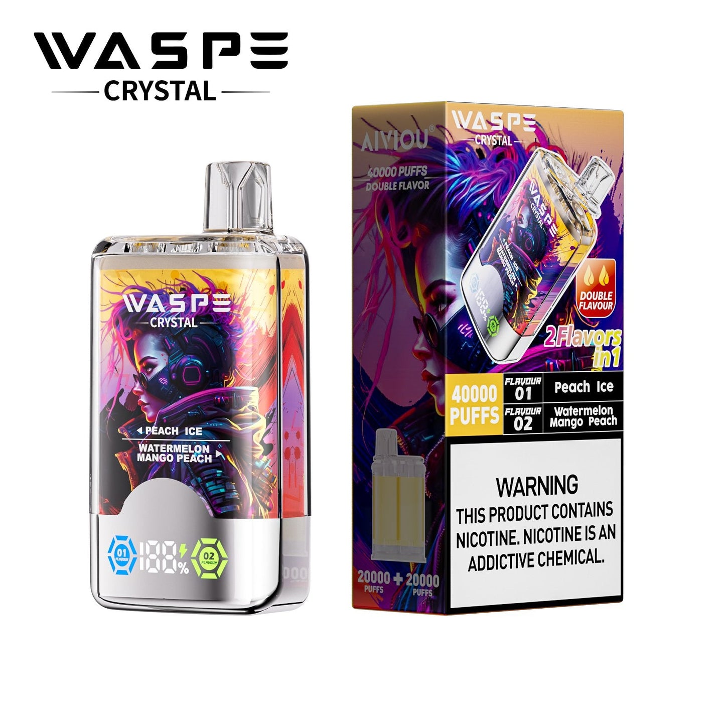 Waspe Crystal 40K Puffs Disposable Vape – Dual Flavors,Dual Mesh Coils,Smart LED Display