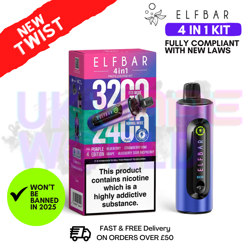 Purple Edition Elf Bar 3200 & 2400 Puff (4 in 1) Prefilled Pod Kit