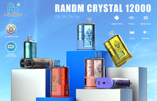 RandM Crystal 12000 Puffs - 20mL, 5% Nic Salt, 36 Flavors, LED Display