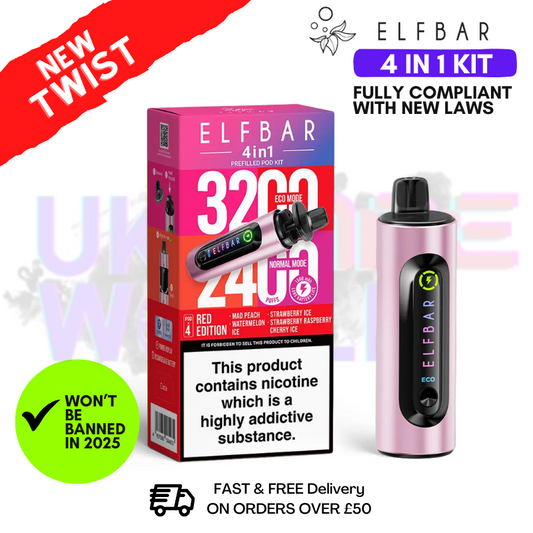 Red Edition Elf Bar 3200 & 2400 Puff (4 in 1) Prefilled Pod Kit