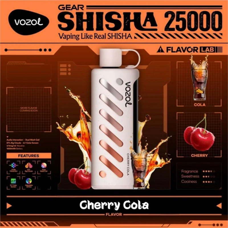 Vozol Gear Shisha 25k Wholesale Vape Bulk Price-1000mAh Battery, 25ml E-liquid, Multiple Nicotine 16 Flavors