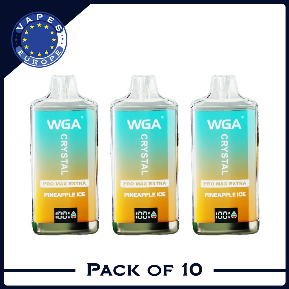 WGA Crystal Pro Max Extra 15000 Puffs Disposable Vape Box Of 10-650mAh Battery, Multiple Nicotine 11 Flavors