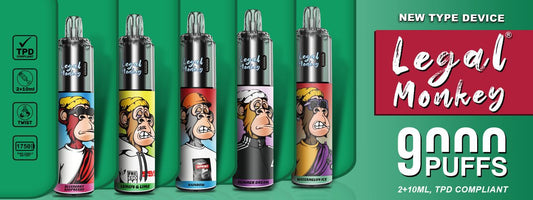 LEGAL MONKEY 9000 DISPOSABLE VAPE KIT 20MG TWIST TYPE 2+10ML TPD