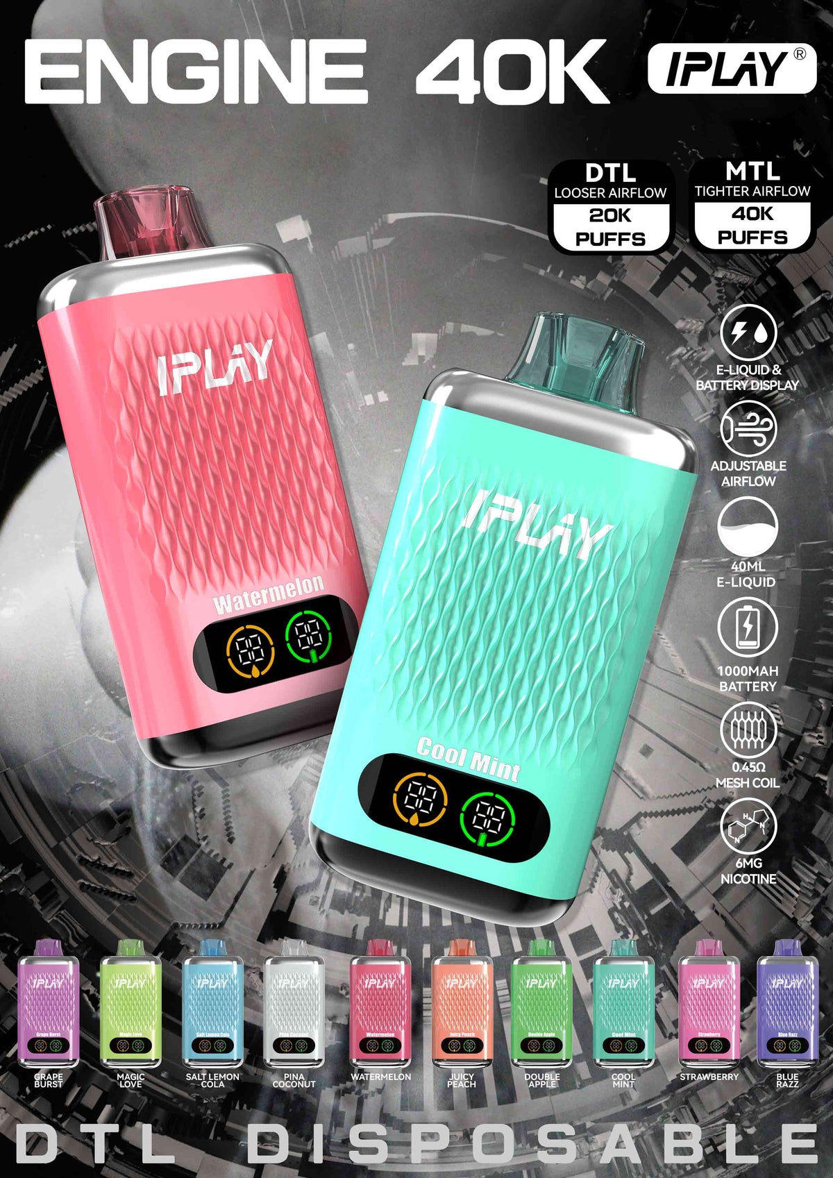 IPLAY ENGINE 40000 Puffs Disposable Vape Wholesale