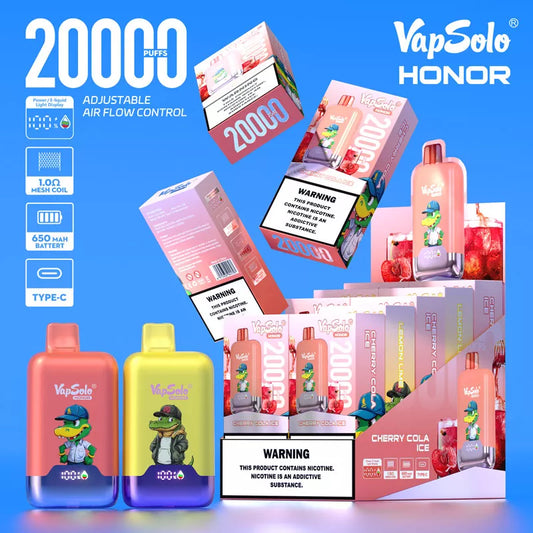 Vapsolo Honor 20000 Puffs 20k 15 Flavors Airflow Adjustable Vape