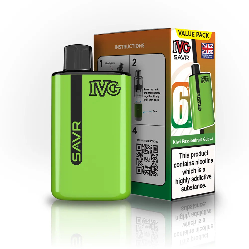 IVG SAVR Starter Vape Kit-650mAh battery, 6ml E-liquid, Multiple Nicotine 30 Flavors