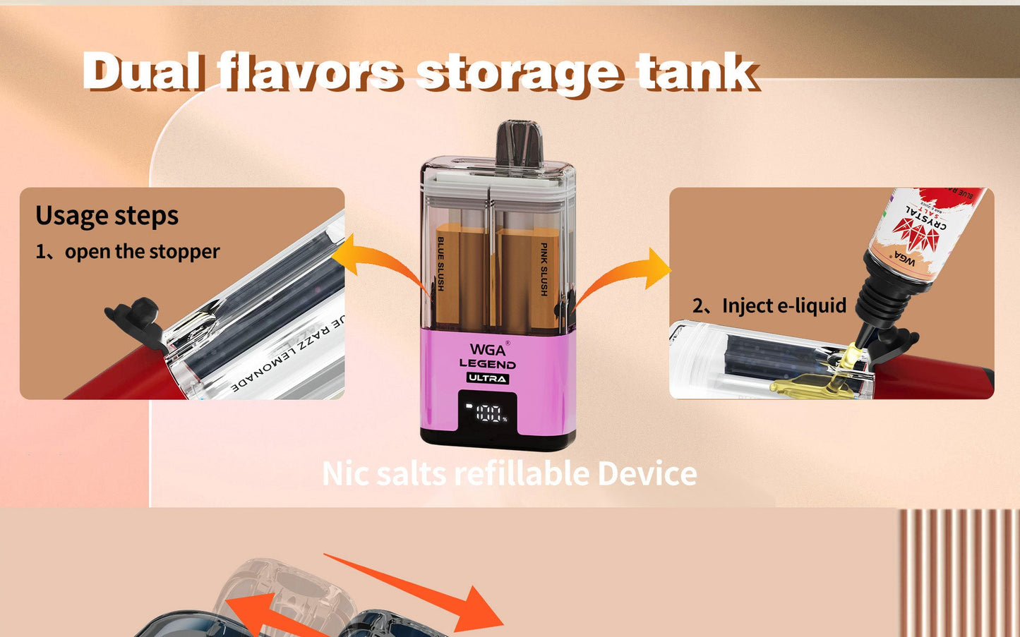 WGA 30000 Puffs Dual Flavors Disposable Vape 20ml+2ml 650mAh 15 flavors