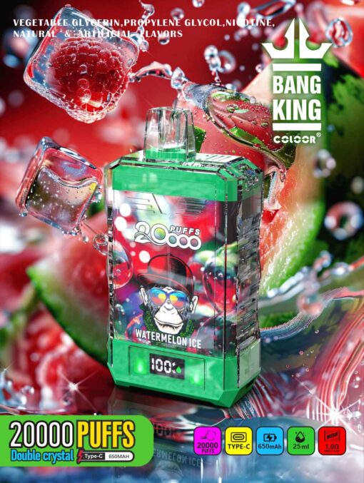 Bang King Box Double Crystal 20000 Puff 20k Display Screen Disposable Electronic Cigarette Vape-850mAh Battery, 40ml E-liquid, Multiple Nicotine 12 Flavors