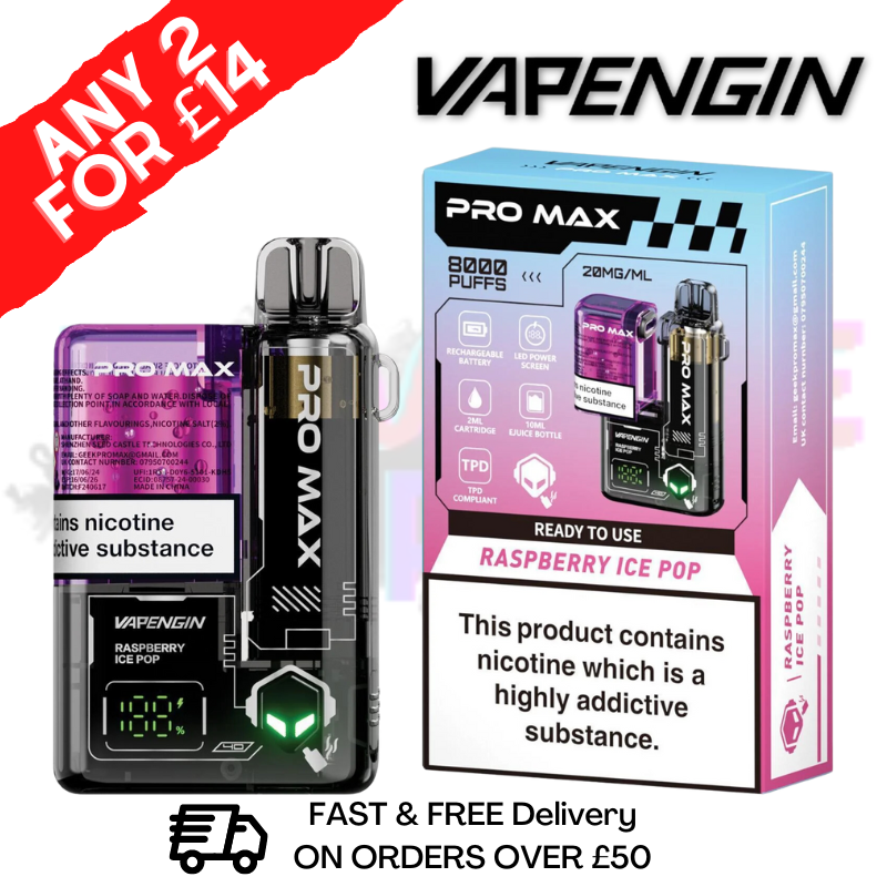 Rasbperry Ice Pop VapenGin Pro Max 8000 Puff 8K Bar