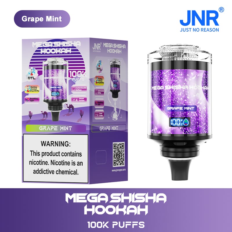 JNR Mega Shisha Hookah 100000 Puffs – The Ultimate in Large-Capacity Vaping-2200mAh Battery, 60ml E-liquid, Multiple Nicotine 12 Flavors