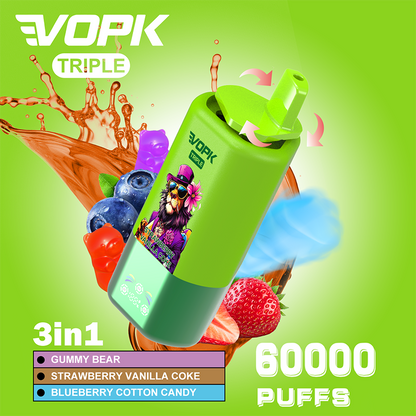 VOPK 3in1 60000 Puffs Vape 60K Disposable Wholesale Vape Pen E Cigarette Prefilled 54ml 650mAh Disposable Vape 12 Flavors  2% 5%